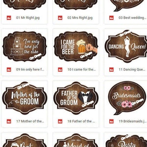Rustic wedding photo booth printable props