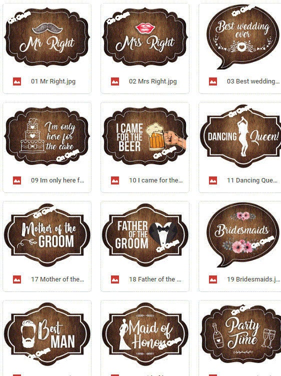 Rustic wedding photo booth printable props
