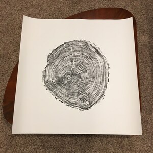 36&quot;x36&quot; Original Tree Ring Relief Print, Walnut on White, 36x36, &quot;J&quot;