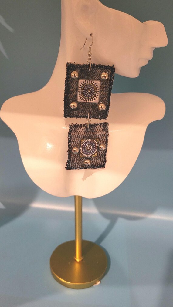 Faded black earrings with silver studs