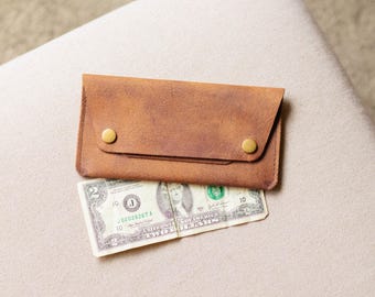 Hand-stitched Leather Card Holder, Rustic Bifold Wallet, Mens Clutch
