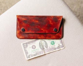 Hand Stitched Leather Card Wallet, Moto Clutch for Men Women
