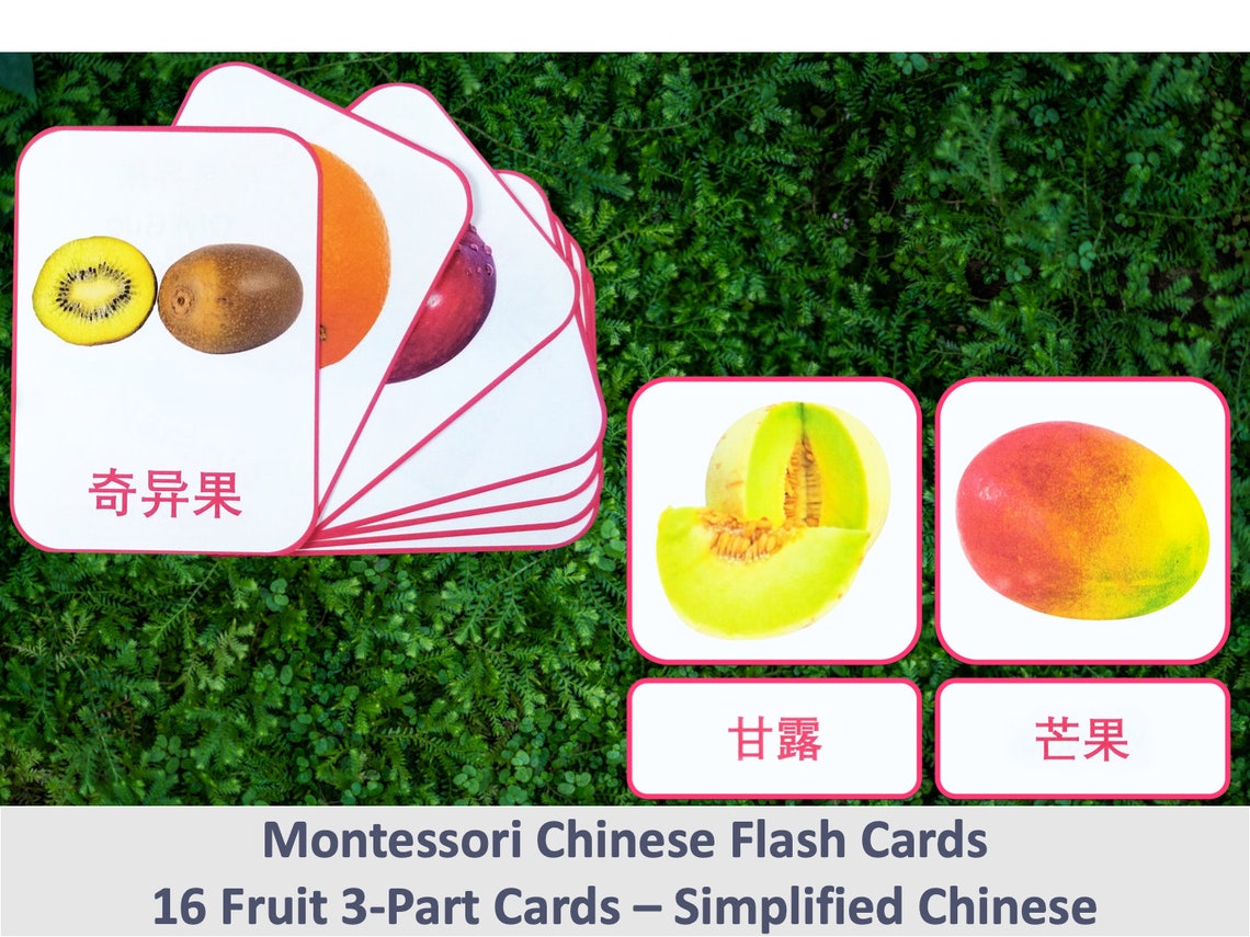 Mandarin Flash Cards Fruit 16 Cards Montessori Pinyin Mandarin Flash Cards Fruit 16 Cards Montessori Pinyin