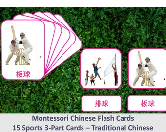 Mandarin Lernkarten // Sport //15 Karten (Montessori) // Pinyin // Traditionelles Chinesisch