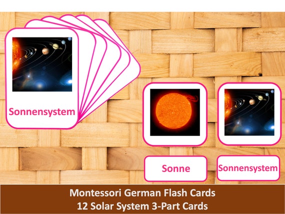 German Flash Cards Solar System 12 Cards Montessori