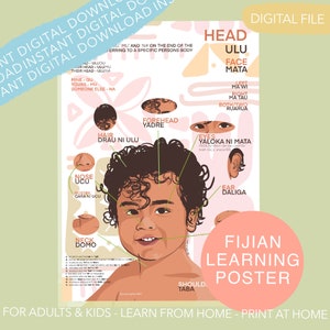 Fijian Learning Poster - Body parts - Head and face - Digital download