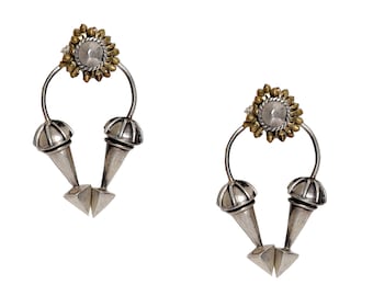 Surya Vamsh Earring/925 Sterling Silver/Designer/Handmade/Wedding Wear/Bridal/Drop/unique/gift/women's jewelry/One of a kind/brass/cone