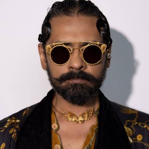 Dinero Sunglasses/925 Sterling Silver/18k Gold Plated/Round Shades/Designer/Handmade/UV Protected/Try and Buy/Party Frames
