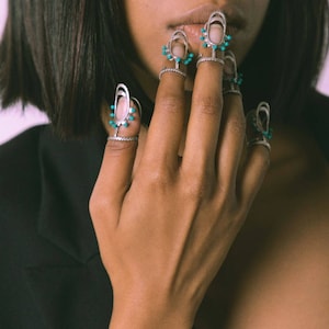 Sea Spells/Nail Ring/925 Sterling Silver/Light weight/Designer/Handmade/Wedding Wear/Bridal/turquoise/gift/women&#39;s jewelry/daily wear/Quirky