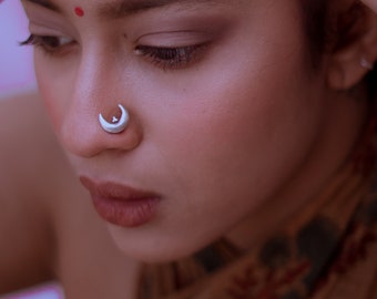 Silver Chand Nose Pin/ U Shaped Nose pin/Handmade Nose pin/925 Sterling Silver/Oxidised Polish/Designer/Handmade/Wedding jewels/Nose ring