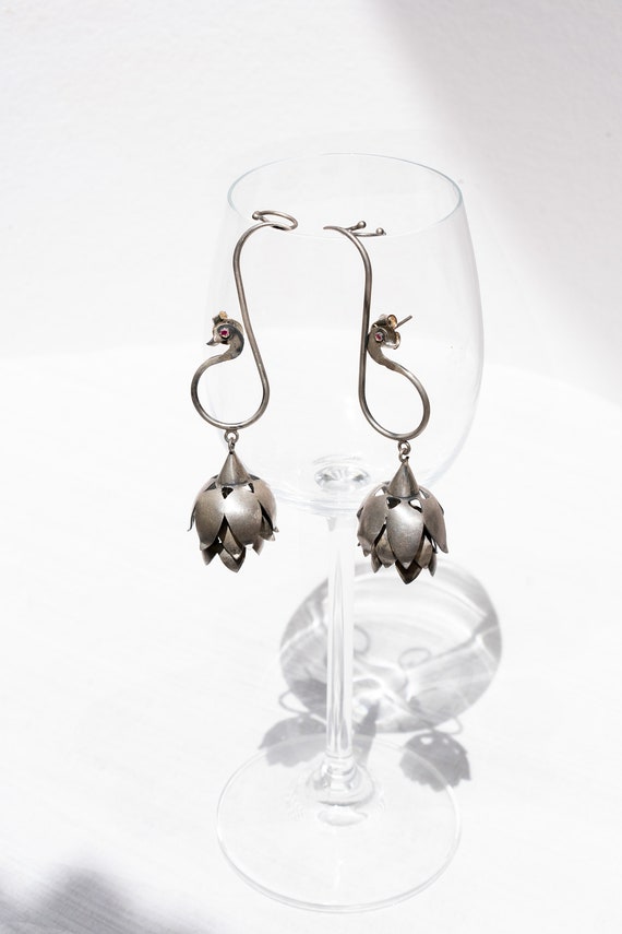 Lotus Earrings/Peacock/Lovers Earrings/925 Sterling Silver/Flowers Earrings/Oxidized Polish/Designer/Handmade/danglers/gift/women's jewelry