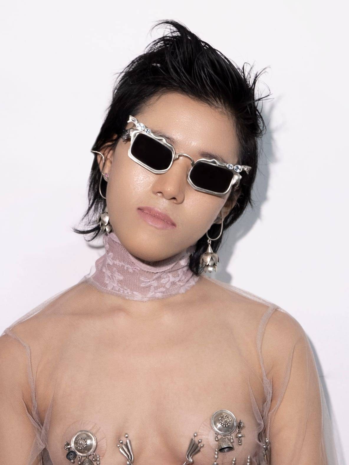 Jojo Sunglasses/925 Sterling Silver/oxidized polish/rectangular Shades/Designer/Handmade/UV Protected/Try and Buy/Crystal Studded Frames