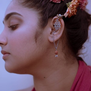Trishul & Rudraksh Ear Hang/925 Sterling Silver/one of a kind/Designer/Handmade/Daily wear/Bridal /clip on/unique/gift/women&#39;s jewelry/offic