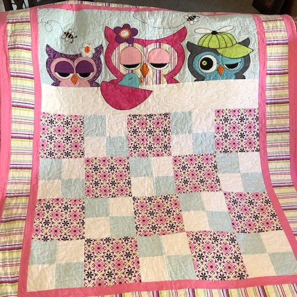 Baby Quilt Patterns PDF Easy Quilt Pattern for Beginners with Lovey Baby Girl Owl Theme