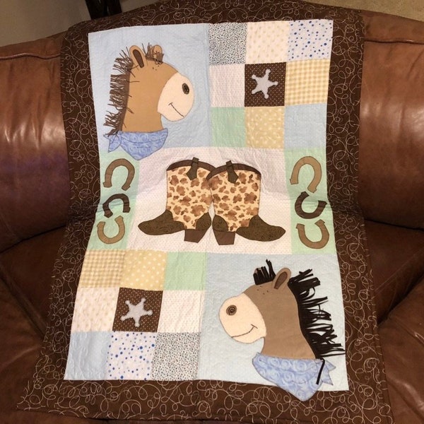 Baby Horse Quilt Pattern PDF | Pony Up | Cute Cowboy or Cowgirl Western Quilt Pattern Gift | Easy Bed or Wall Hanging Appliqué Pattern