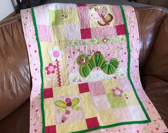 Baby Girl Quilt Pattern | Going Buggy | Cute Animal Themed Gift | Easy Bed or Wall Hanging Appliqué