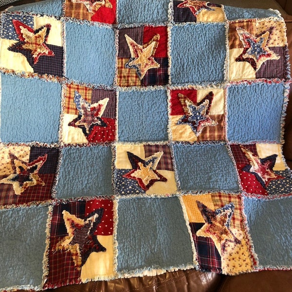 Cute Rag Quilt Pattern | Denim 'N Stars | Easy Gift Bed or Wall Hanging Appliqué