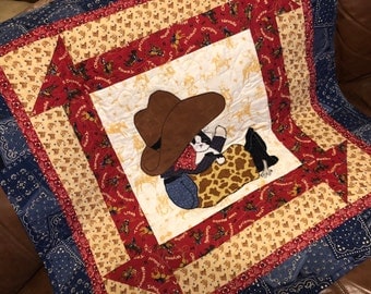 Baby Cowboy Quilt Pattern Cute Western Horse or Pony Gift | Easy Bed or Wall Hanging Beginner Appliqué Quilt Pattern