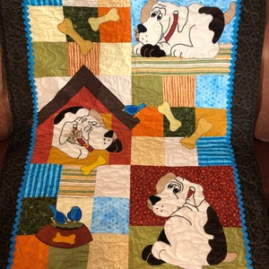 Dog Quilt Pattern | Ain&#39;t Nothing But A Hound Dog | Cute Dog Puppy Themed Gift | Easy Bed or Wall Hanging Appliqué Quilt