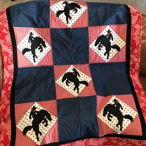 Cowboy Quilt Muster | Wrangler | Niedliches Westernpferd oder Pony Geschenk | Easy Bed oder Wandbehang Applikation