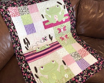 Baby Girl Quilt Pattern | Cute Beginner Quilting Gift | Easy Bed or Wall Hanging Appliqué Quilt Patterns