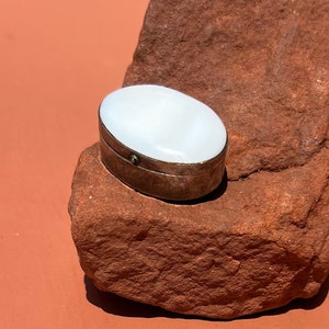 Mexico Sterling Hinged Pill Box with White Mother of Pearl | Taxco Sterling Trinket Box