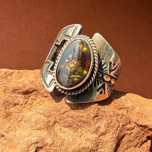 Navajo Fire Agate Cutout Ring size 8