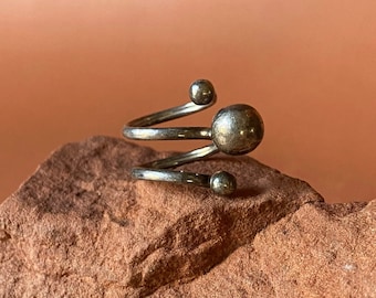 Sterling Modernist Triple Ball Spiral Wrap Ring size 7
