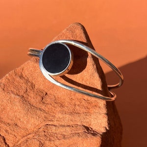 Taxco Sterling Black Enamel Wrap Around Cuff | Sterling Minimalist Hook Eye Cuff