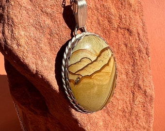 Owyhee Picture Jasper Sterling Pendant and Sterling Chain Necklace | Vintage Landscape Jasper Sterling Pendant