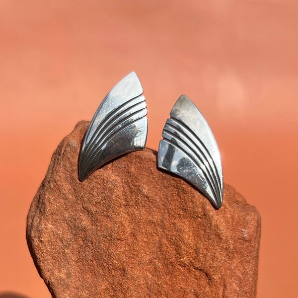 Sally Yazzie Navajo Modernist Sterling Earrings