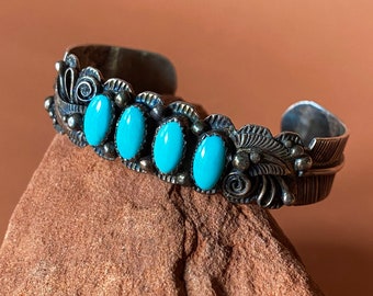 Brazalete con plumas navajo, turquesa y plata de ley / Brazalete con plumas nativas americanas y turquesa