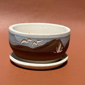 Planter Scenic Southwestern Mountain Cactus | Stoneware Southwest Pot