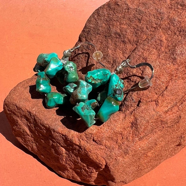 Turquoise Tumbled Nugget Hoop Dangle Earrings