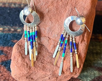 Navajo Azurite Sterling Fringe Dangle Earrings by TK Emerson | Azurmalachite Fringe Dangle Earrings