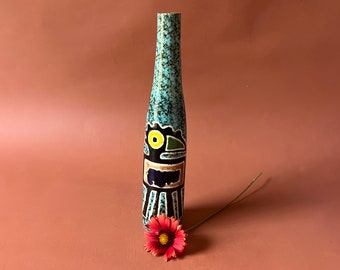 Vintage Mayan Culture Bud Vase With Bird Detail | Mid Century Bud Vase