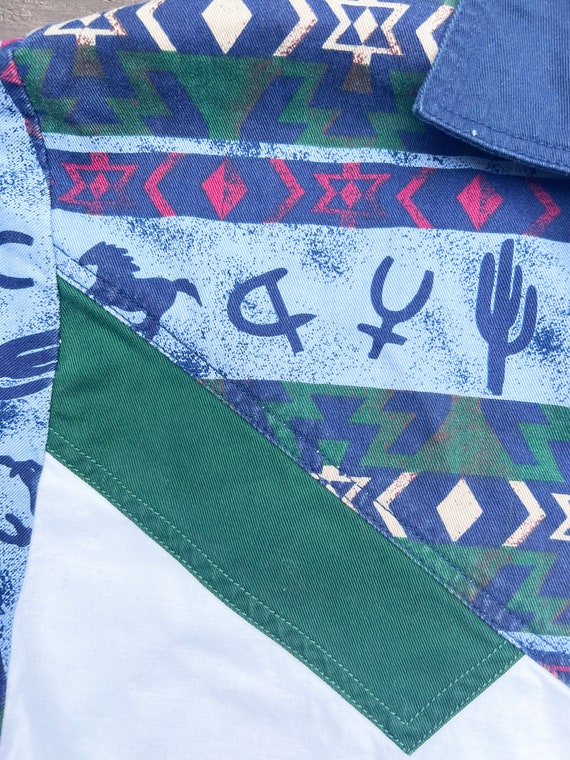 90s Southwestern Shirt with Blue and Green Horse … - image 6