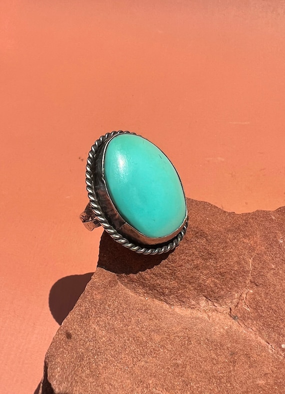 Native Large Turquoise Oval Minimalist Statement … - image 3