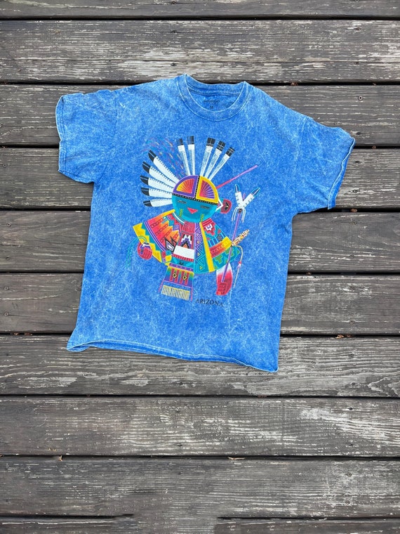 Arizona Blue Acid Wash Tshirt | Vintage Zuni Sunface Kachina