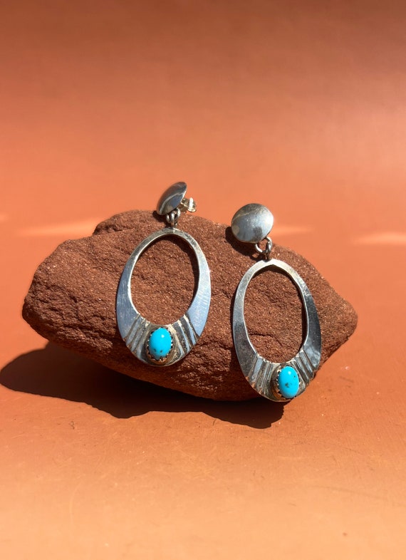 Native American Sterling Turquoise Oval Dangle Ea… - image 3