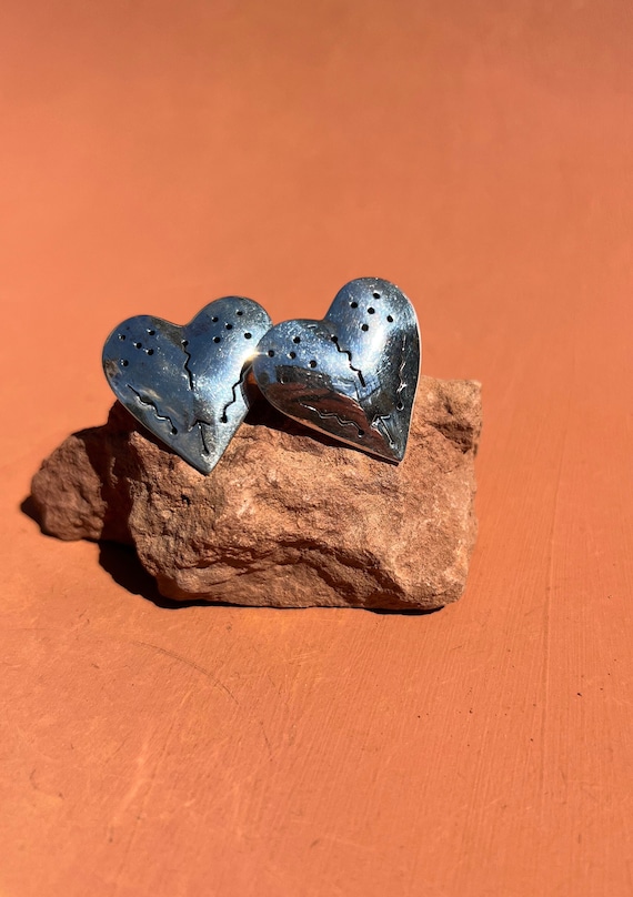 Sterling Postmodern Heart Cutout Design Earrings