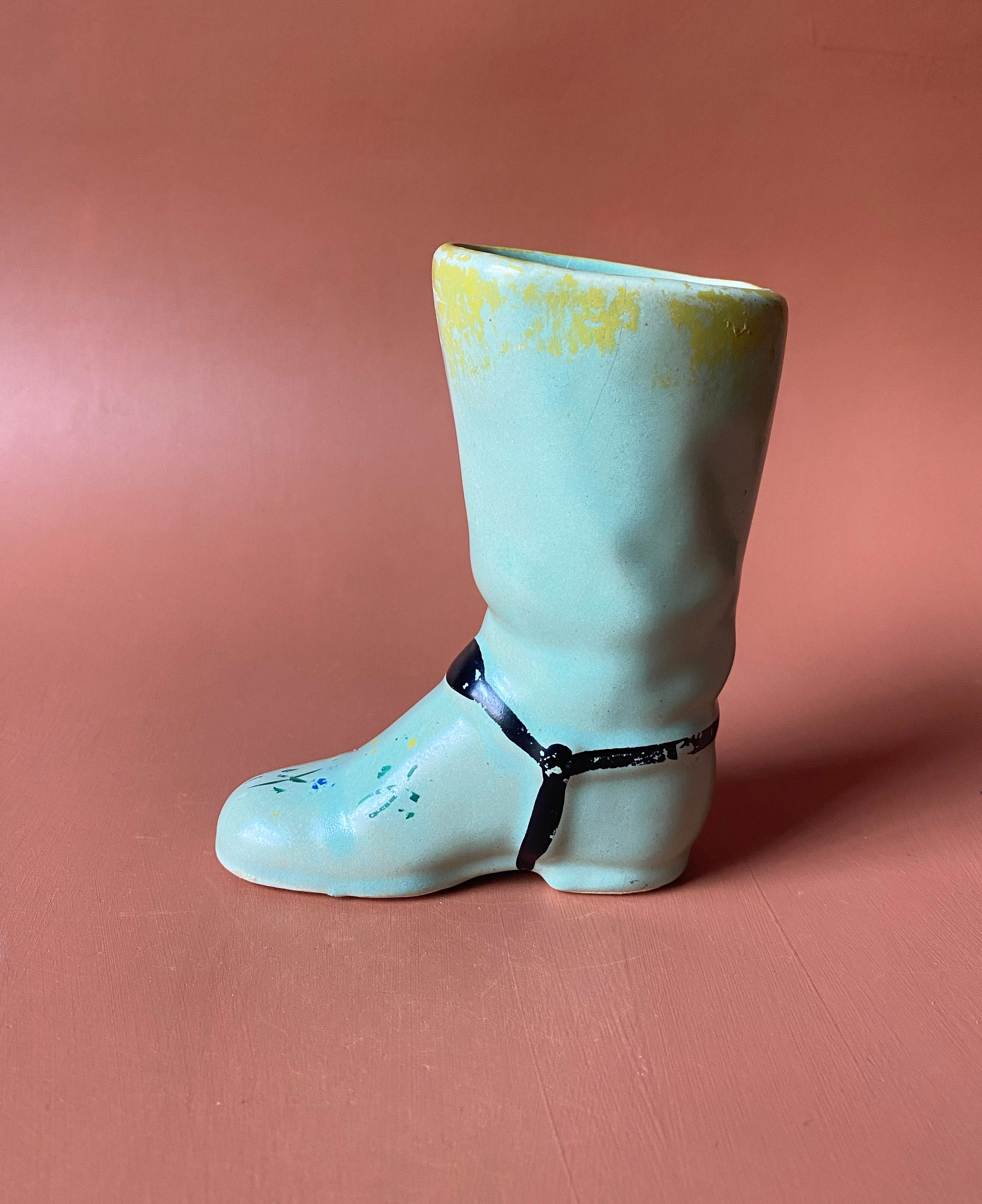 Vintage Ceramic Boot Vase in Mint Green Riding Boot Cactus Etsy