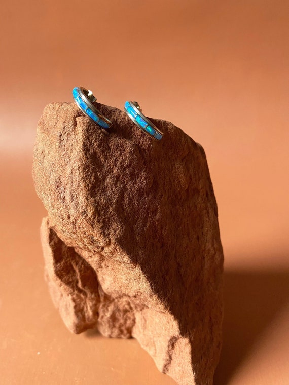 Blue Fire Opal Sterling Hoops | Native American Bl