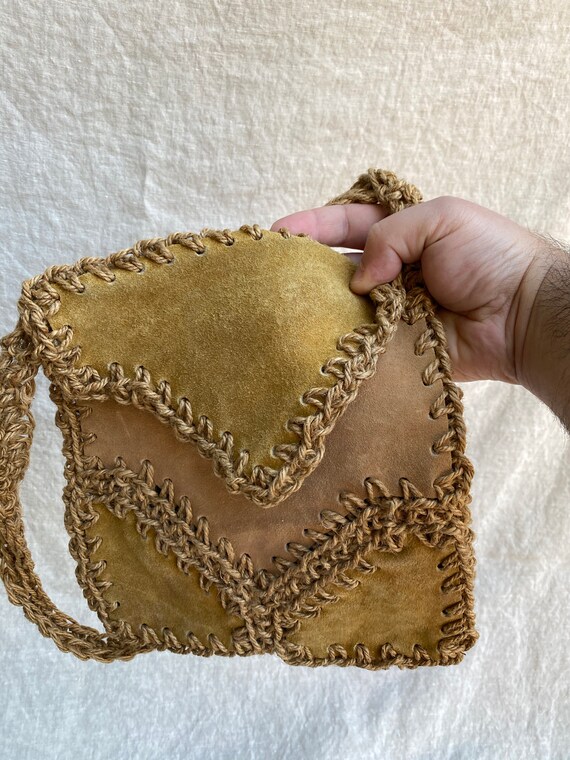 Vintage patchwork natural leather and braided jut… - image 8