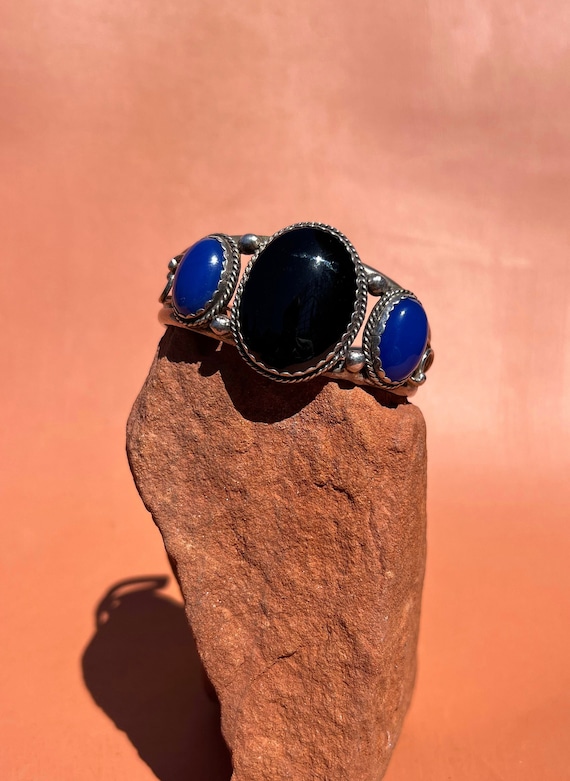 Native American Large Sterling Black and Blue Onyx
