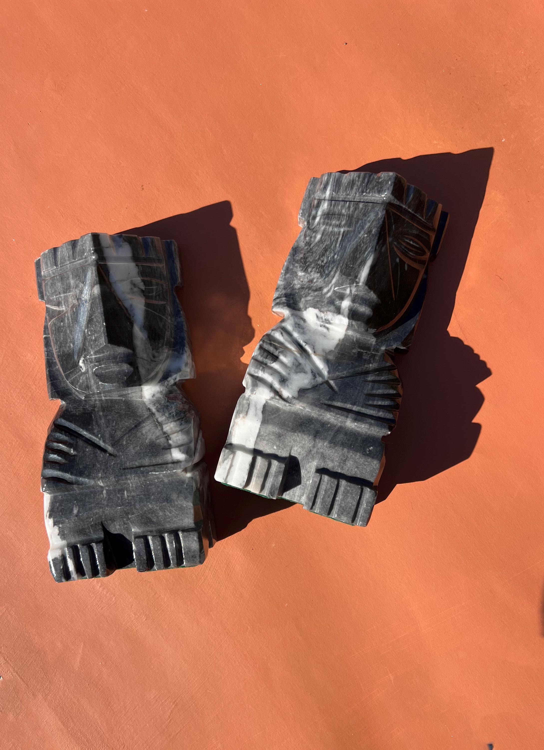 Huge Carved Black Onyx Aztec Bookends | Extra Large Jumbo Black Marbled ...