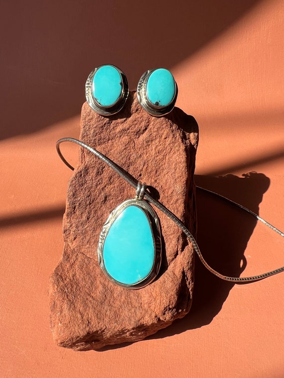 Navajo Herbert Tsosie Turquoise Pendant and Earrin