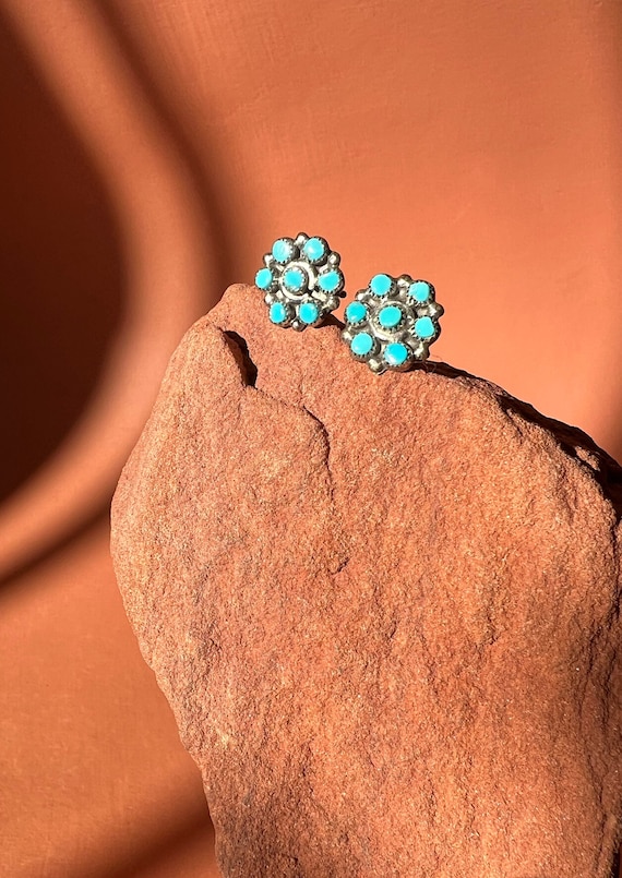 Zuni Snake Eye Blue Turquoise Cluster Earrings