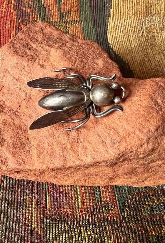 Taxco Sterling Cicada Pin | Mexican Modernist Sterling Cicada Brooch