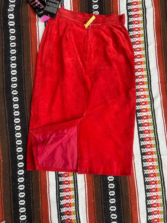 Red Suede Skirt | Vintage Deadstock Bright Red Su… - image 7